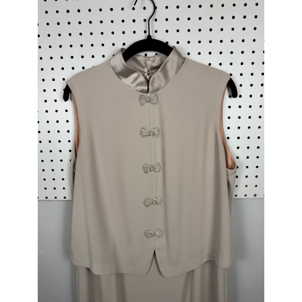 VTG 90s Minimalist Column Dress Beaded Frog Closure Mandarin Collar 12 - Picture 2 of 14